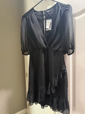 Express Black Mini Wrap Dress with Ruffle Hem